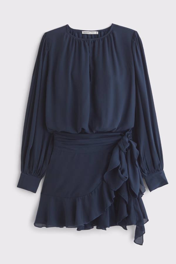 Long-Sleeve Wrap Micro Mini Dress