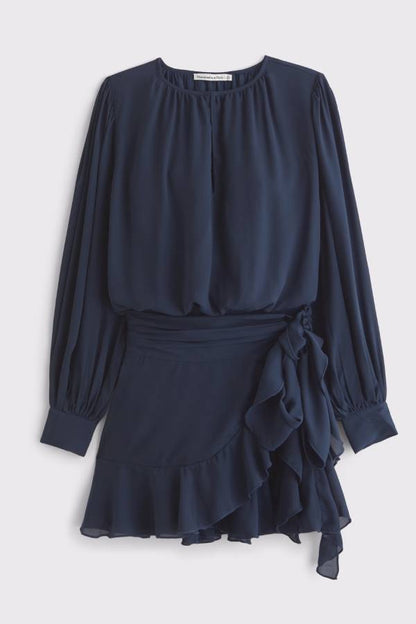 Long-Sleeve Wrap Micro Mini Dress