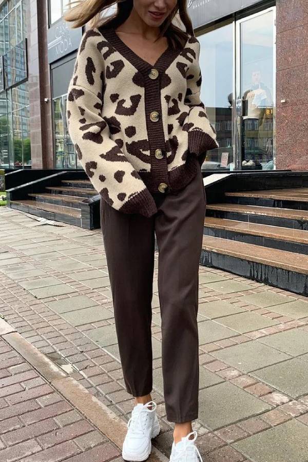 Soft Thick Leopard Knit Sweater Top