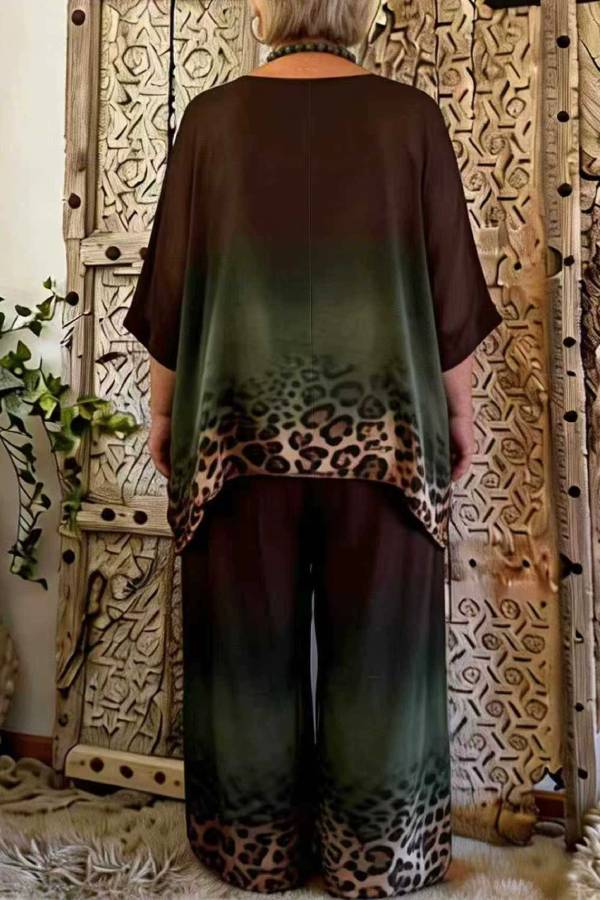 Gradient Leopard Print Loose Casual Set