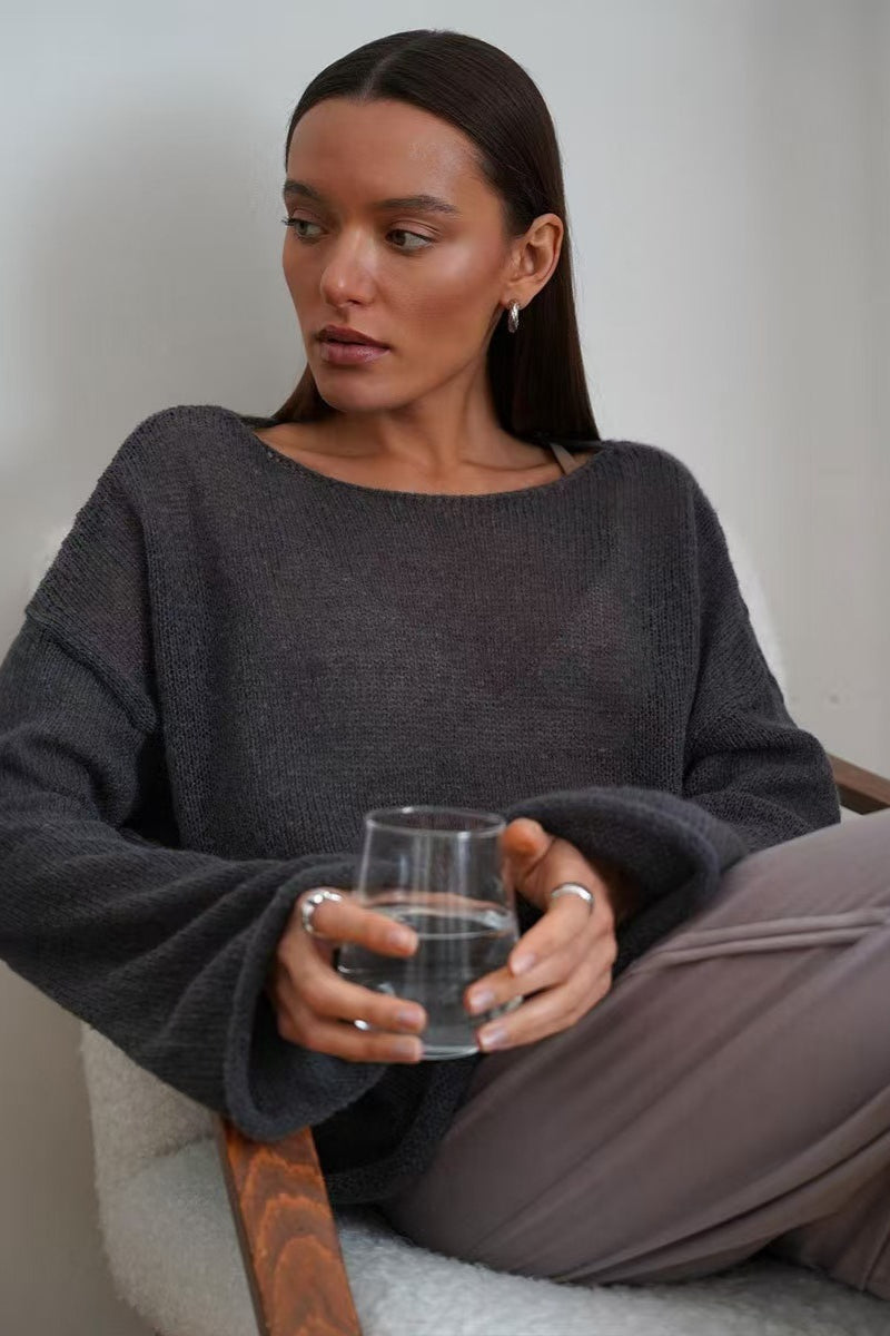 Openwork Round Neck Oversized Sweater