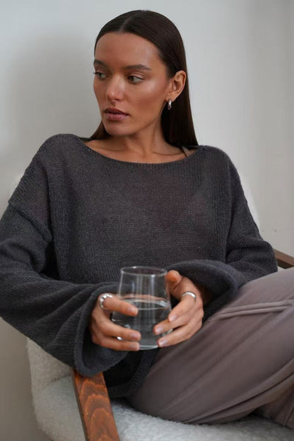 Openwork Round Neck Oversized Sweater