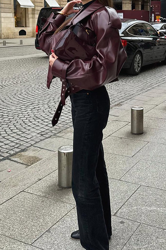 Vintage Adjustable Cuff PU Leather Jacket