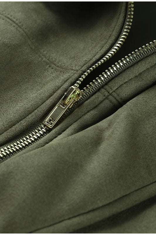 Suede Cropped Zip-Up Jacket