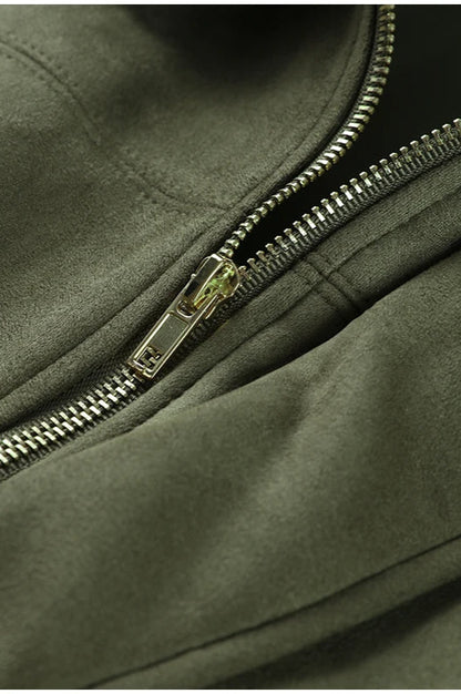 Suede Cropped Zip-Up Jacket