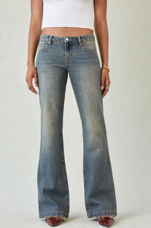 Low Rise Washed Relaxed Straight Flare Jeans