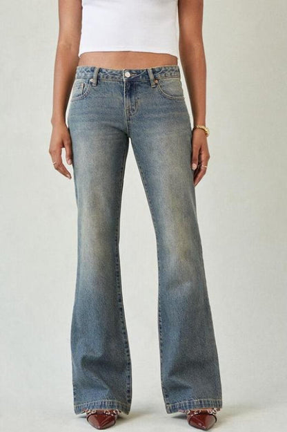 Low Rise Washed Relaxed Straight Flare Jeans