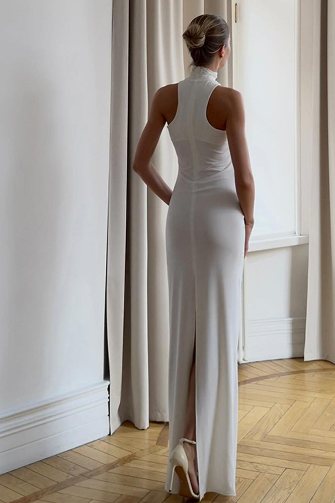 Solid Color Split Halter Bodycon Dress
