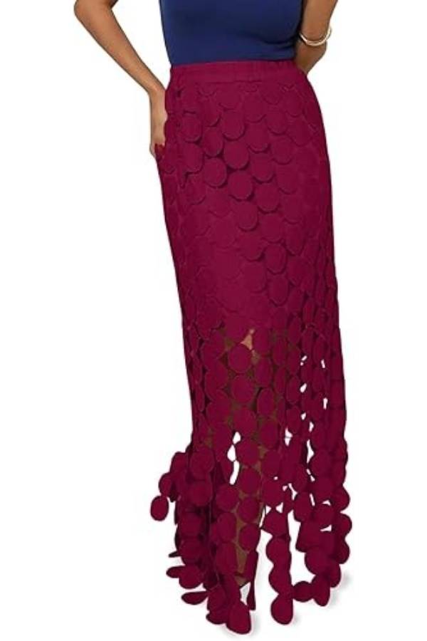 Circular panel cutout midi skirt