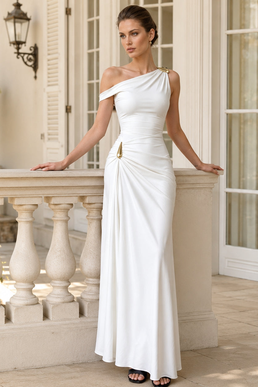 Sleeveless Asym Off Shoulder Slit Party Dress