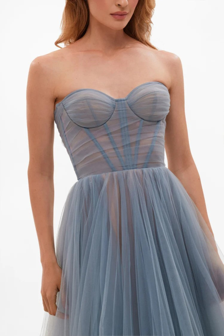 Off Shoulder Mesh Long Sleeve Prom Dress