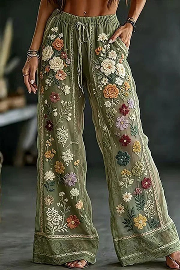 Halloween Dark-themed Printed Wide-Leg Pants