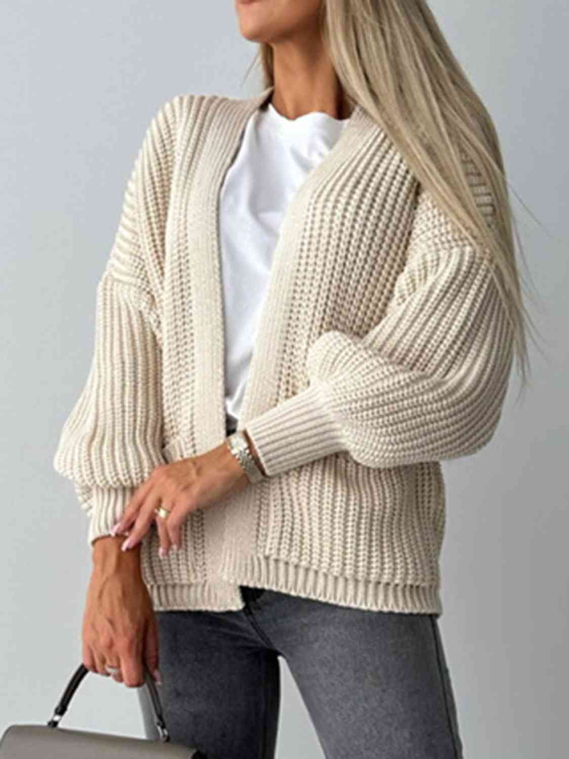 Solid Color V-neck Long-sleeved Casual Knitted Cardigan