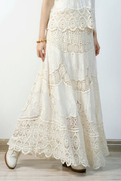 Lace Crochet Hollow Out Wide Hem Boho Skirt