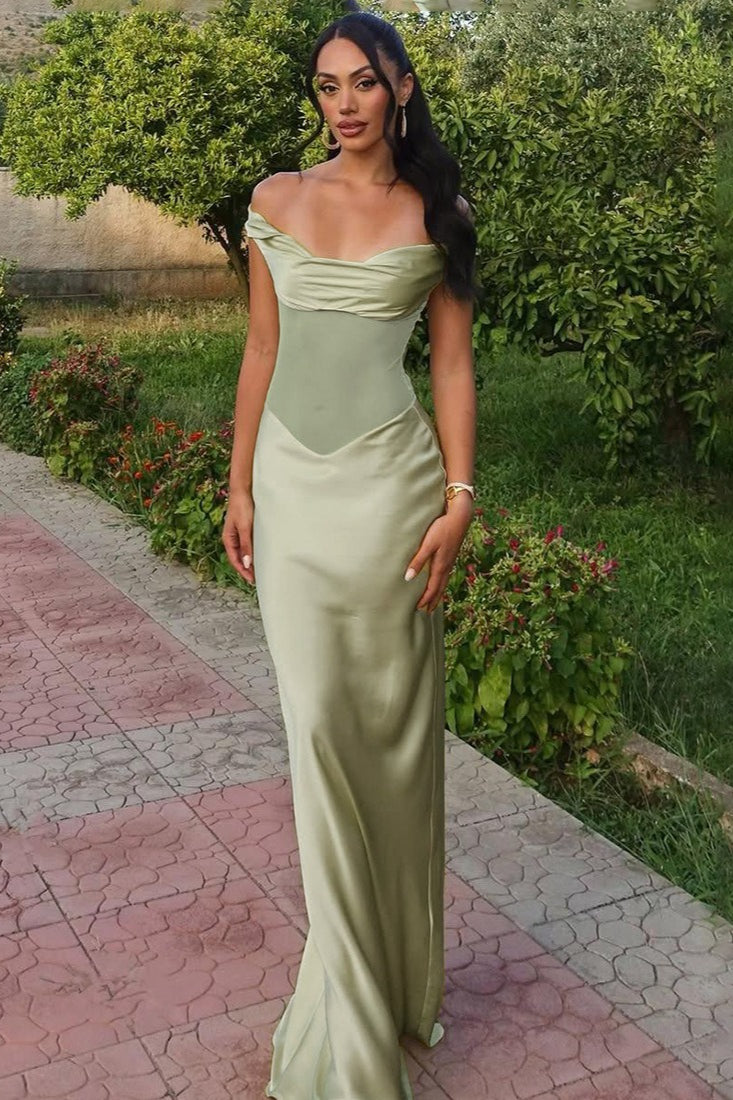 Off Shoulder Sheer Bodycon Maxi Graduation Party Dress