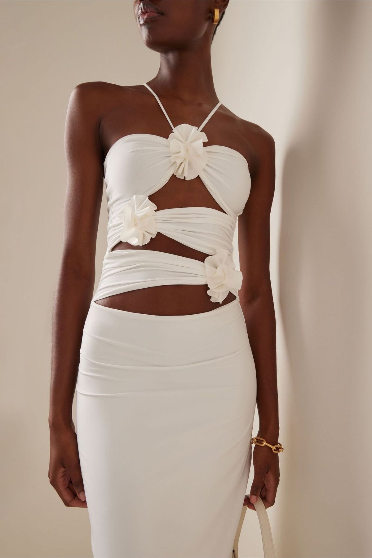 3D Floral Ruched Halter Bodycon Dress
