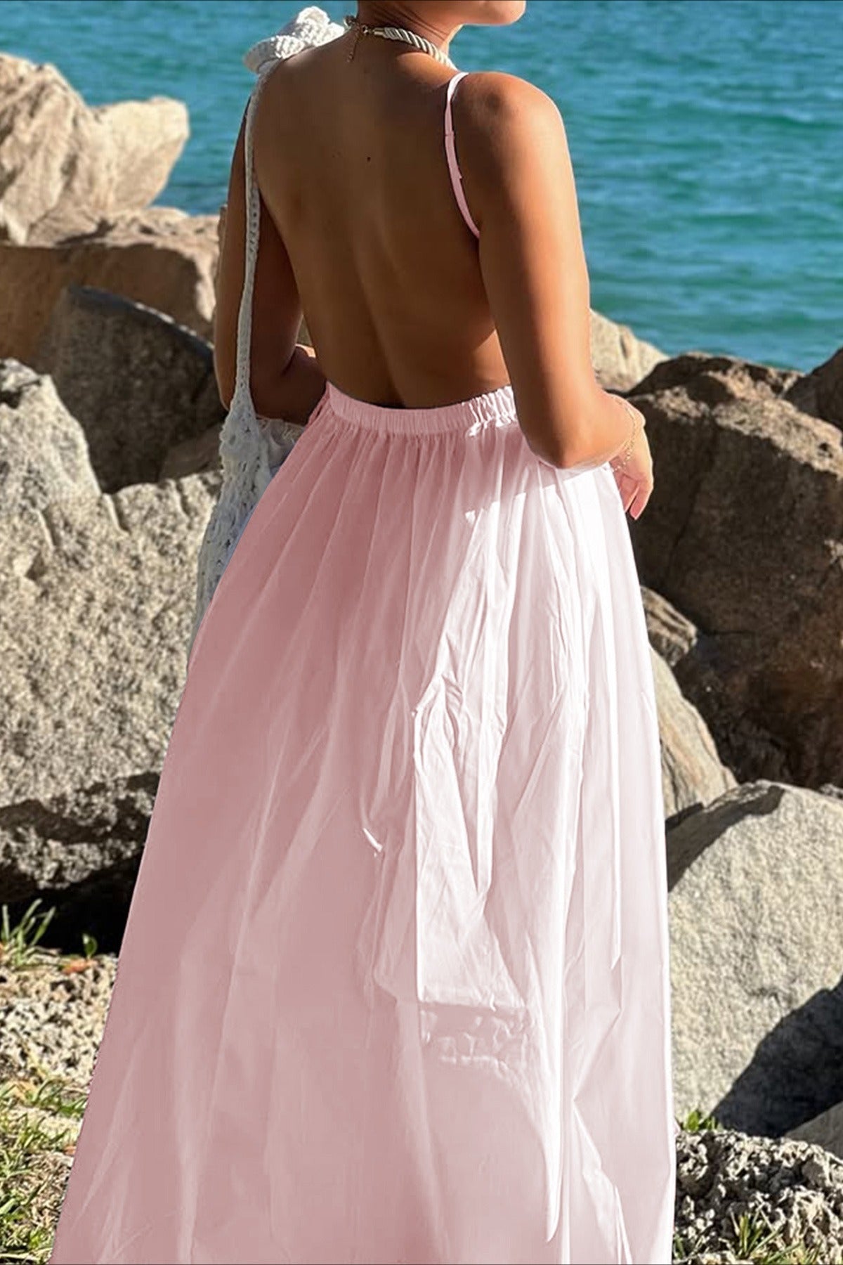 Deep V High Waist Relaxed Vacation Maxi Dress