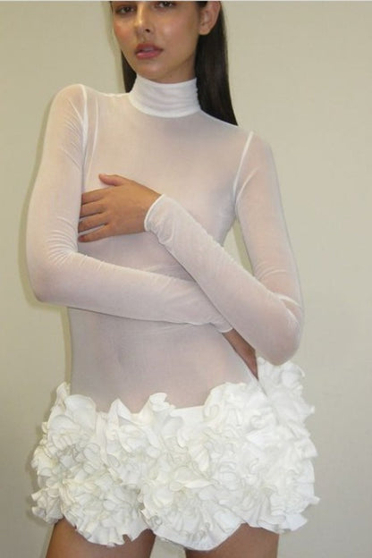 Sheer Mesh Peplum Mini Graduation Party Dress