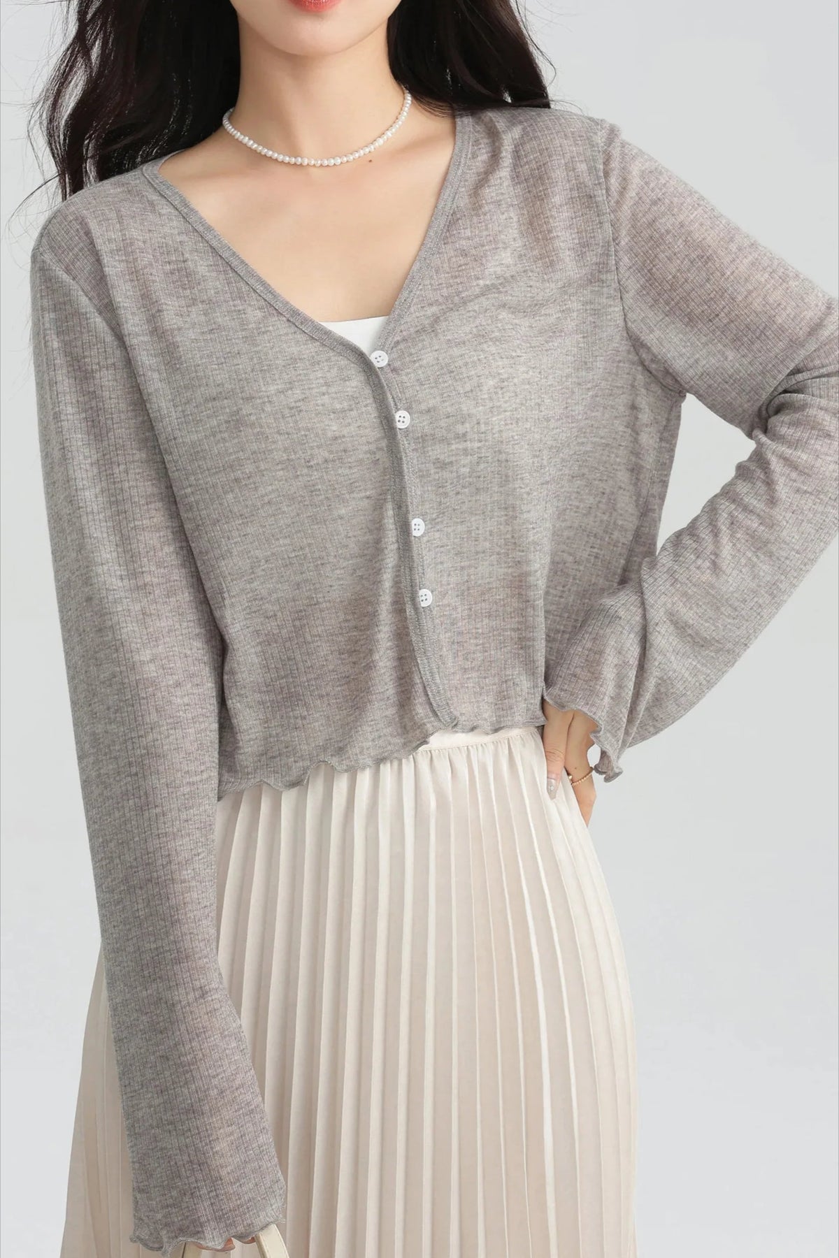 Tencel V-Neck Cropped Cardigan
