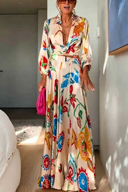 Sanganer Artistic Floral Print Tie-up Crop Blouse and High High Flare Maxi Skirt Set