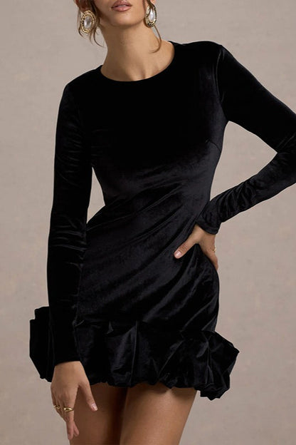 Velvet Ruffle Hem Party Dress
