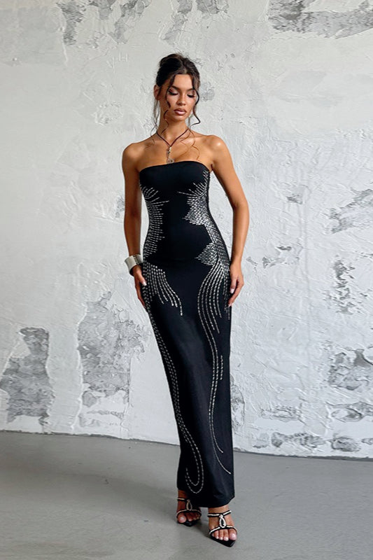 Strapless Rhinestone Maxi Birthday Dress