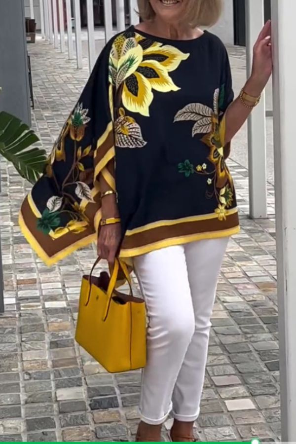 Unique Printed Casual Half Sleeve Loose Top