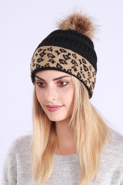 Leopard Print Slouchy Knit Beanie Hat