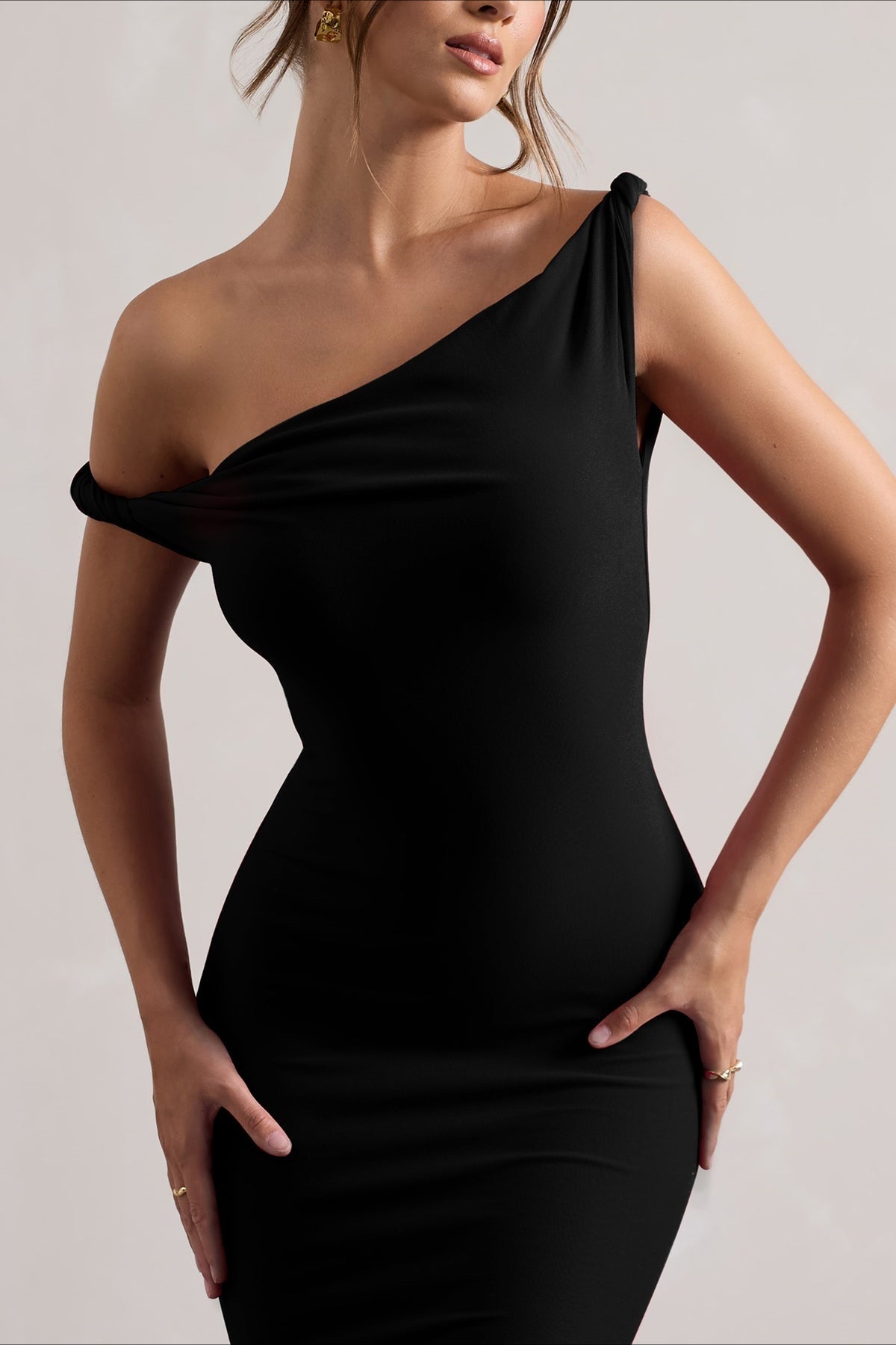 One Shoulder Solid Bodycon Dress