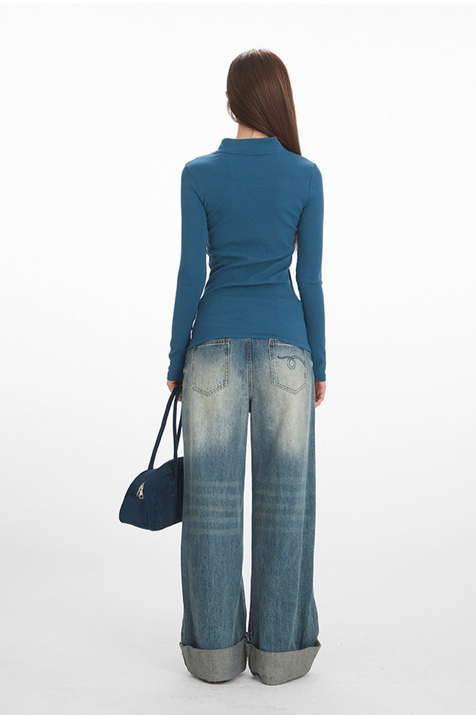 Structured Shoulder Slim Knit Top
