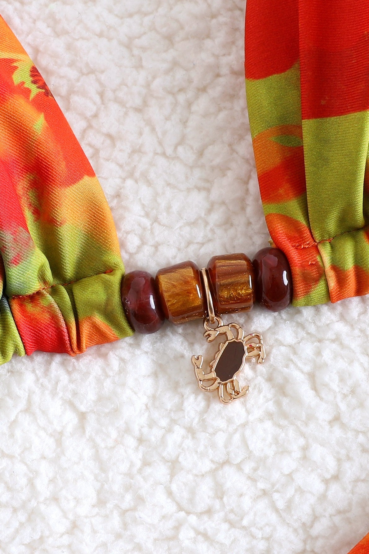 Orange Push Up Resin Bead Triangle Bikini Set