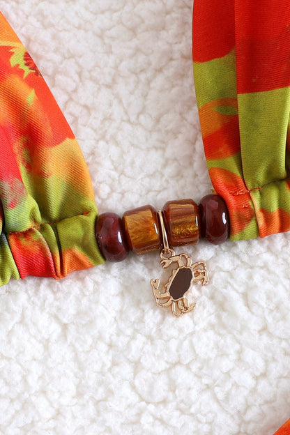 Orange Push Up Resin Bead Triangle Bikini Set