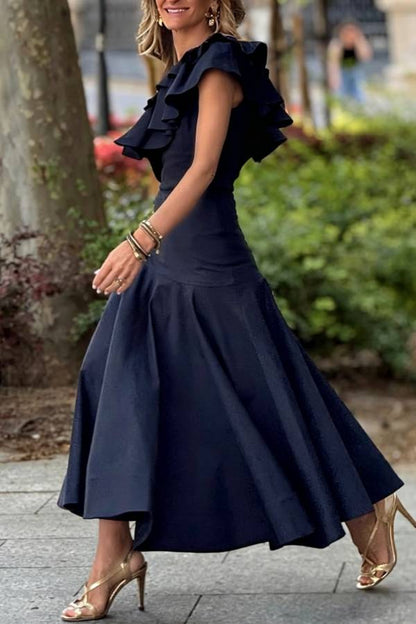 One-Shoulder Ruffled Waist-Tiered Midi Dress