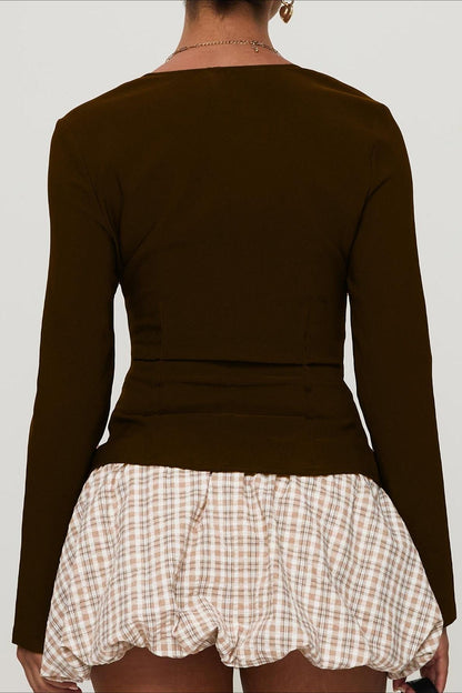 Single Button Knit Long Sleeve Blouse
