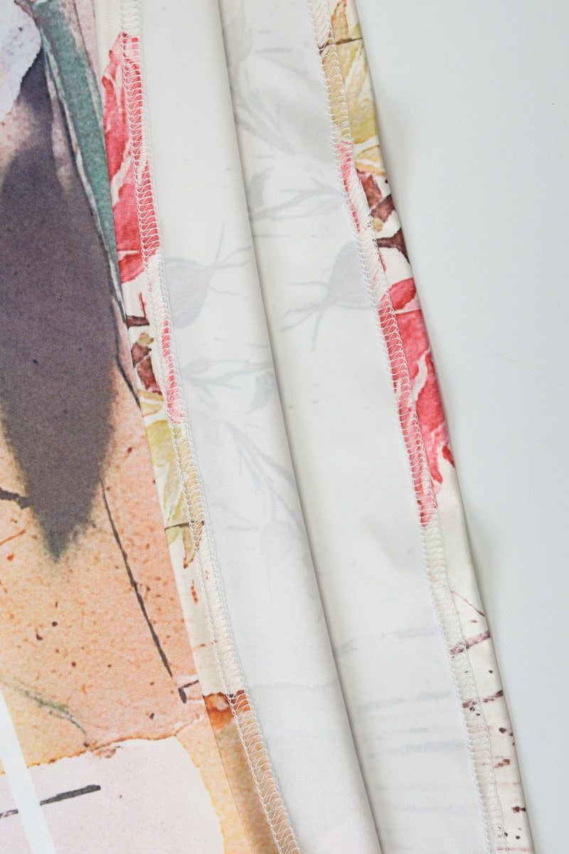 Printed Halter Patchwork Knit Slim Long Floral Dress