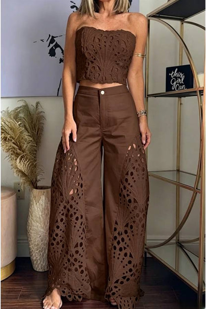 Sienna Embroidered Cut-Out Palazzo Pants Two-Piece Set