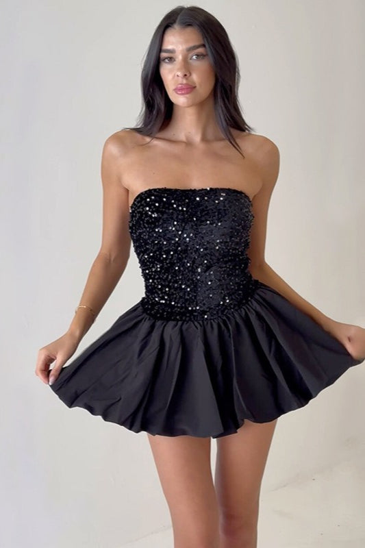Off Shoulder Strapless Mini Sequin Sequin Dress