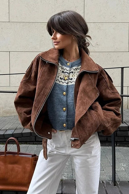 Oversized Suede Bomber Jacket