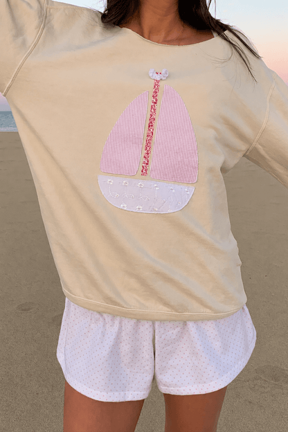 Sailboat Patchwork Off Shoulder Sweatshirt