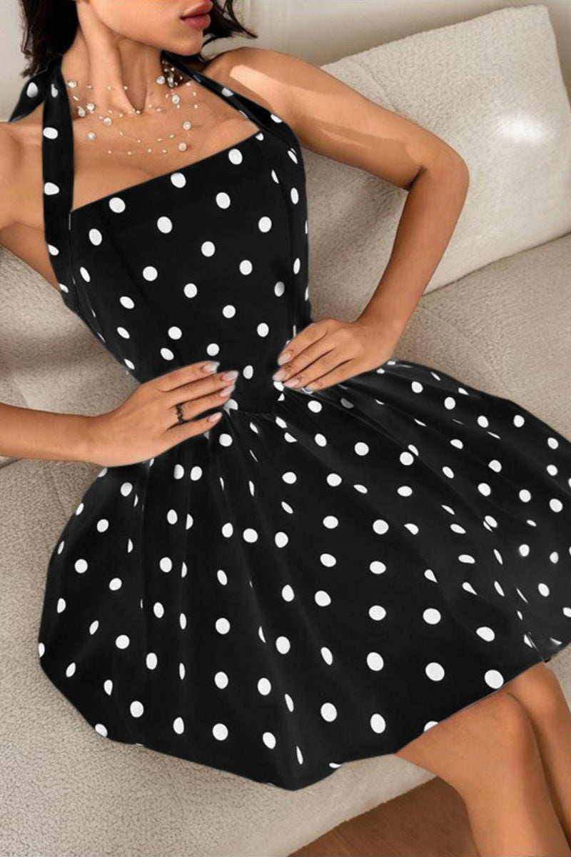 Halter Polka Dot A Line Mini Dress