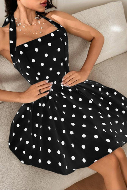 Halter Polka Dot A Line Mini Dress