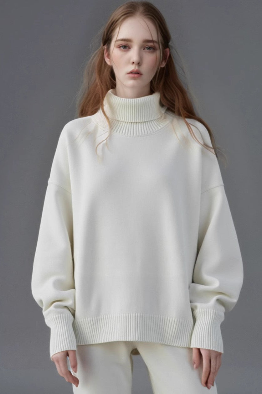 Solid High Neck Loose Knit Sweater