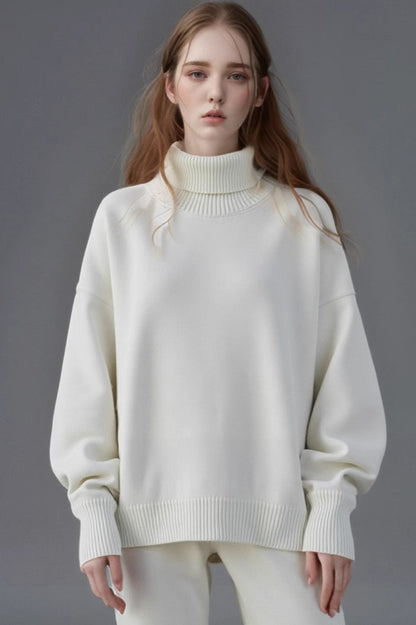 Solid High Neck Loose Knit Sweater