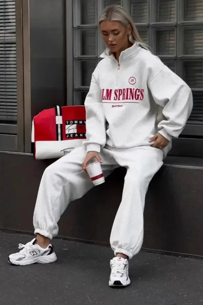 Letter Print Half Zip Hoodie