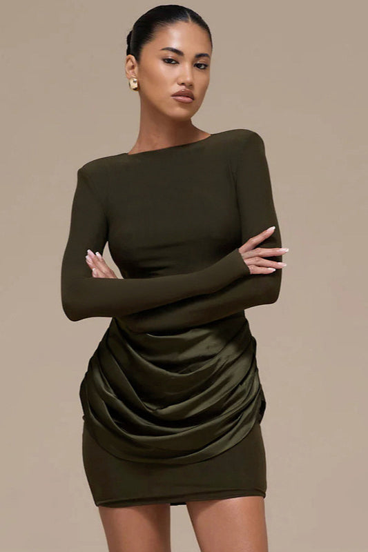 Solid Color Ruched Bodycon Dress