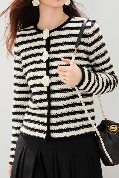 Floral Stripe Cropped Cardigan