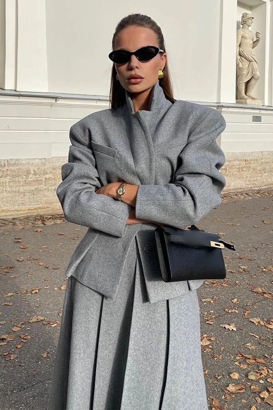Fitted Cropped Blazer Long A Line Skirt Set