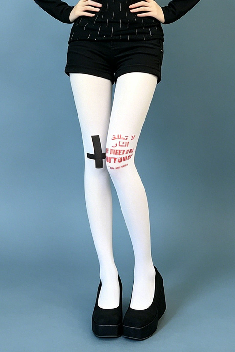 Plus Size Y2K Gothic Cross White Tights