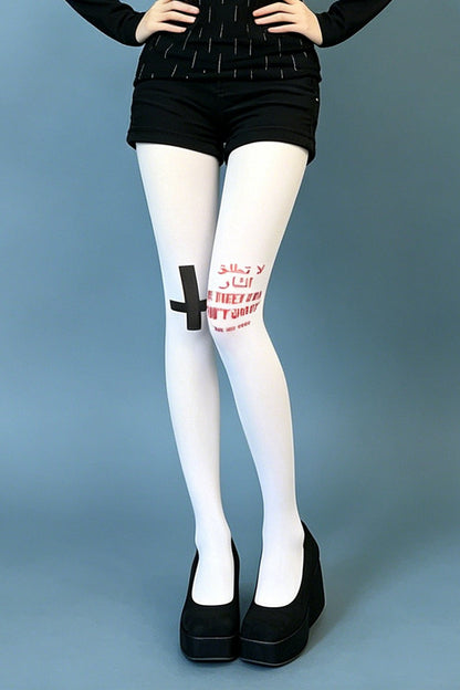Plus Size Y2K Gothic Cross White Tights