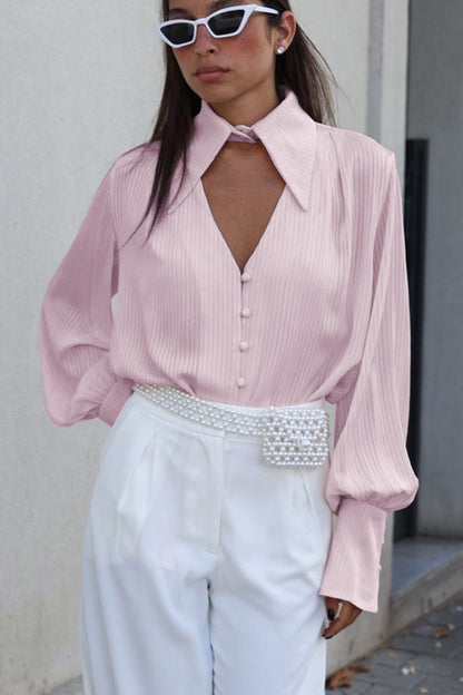 Loose Fit Long Sleeve Casual Detachable Collar Blouse